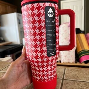 HydroJug Red Houndstooth Travel Mug EUC